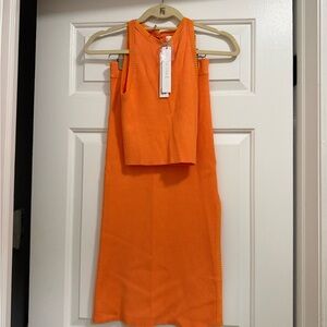 House of Harlow 1960 Orange Ribbed Knit Top/ Skirt Set